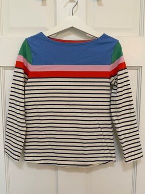 Boden Navy & Cream Striped Long-Sleeve Tee with Colorblock Accents‎